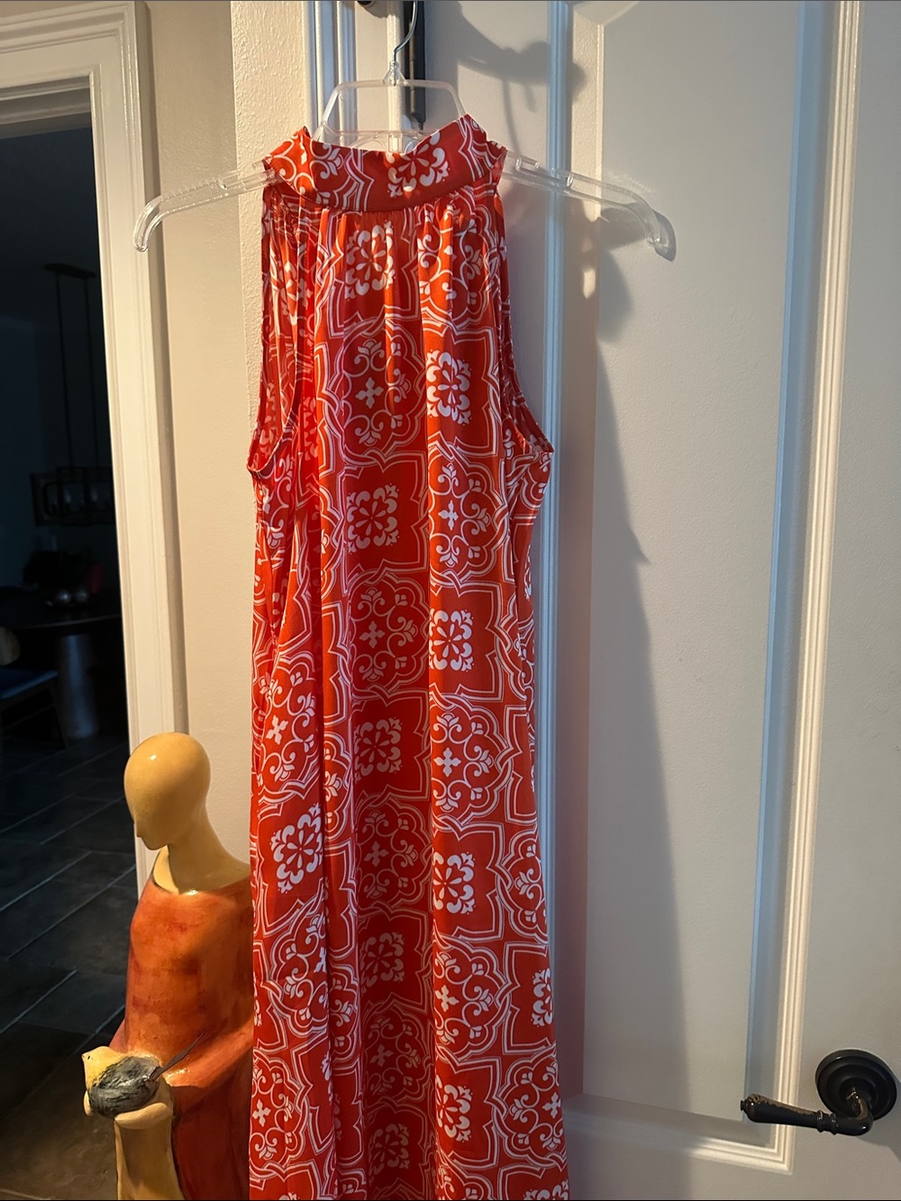 Ann Taylor Factory Red and White Printed High-Neck Maxi Dress